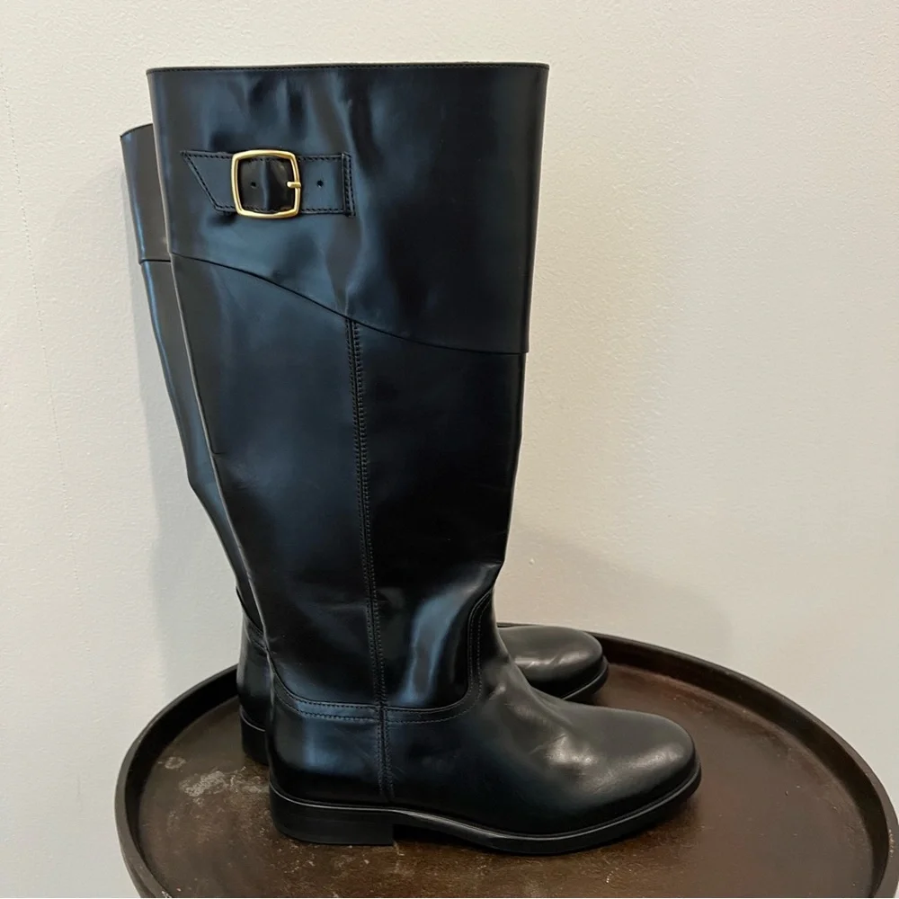 NWT Mango Black Leather Knee-High Riding Boots size 8 (38)